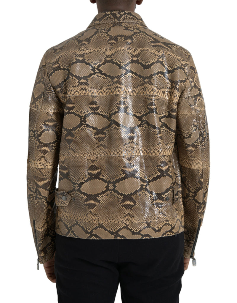 Beige Exotic Leather Biker Blouson Jacket Dolce & Gabbana