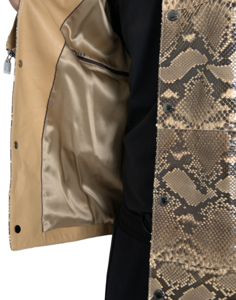 Beige Exotic Leather Biker Blouson Jacket Dolce & Gabbana