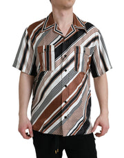 Brown White Silk Striped Short Sleeve Shirt Dolce & Gabbana