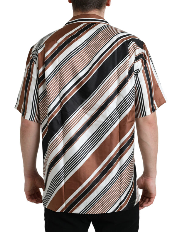 Brown White Silk Striped Short Sleeve Shirt Dolce & Gabbana