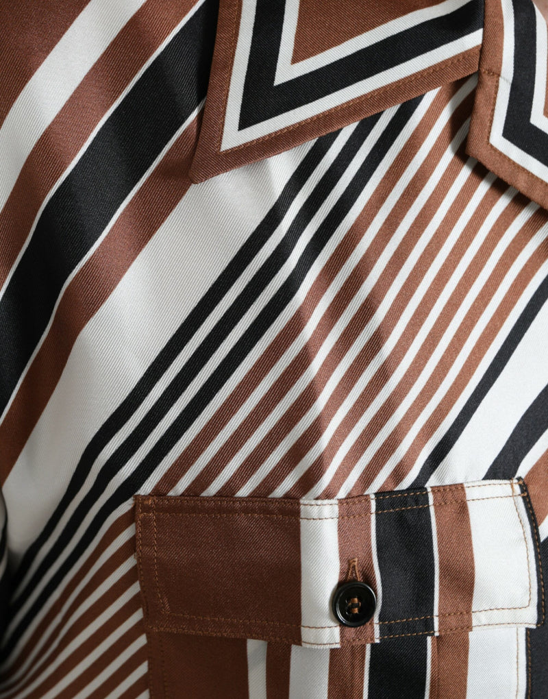 Brown White Silk Striped Short Sleeve Shirt Dolce & Gabbana