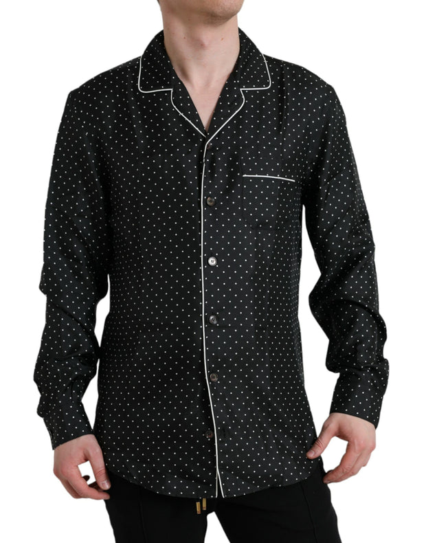 Black Polka Dot Silk Long Sleeve Shirt Dolce & Gabbana