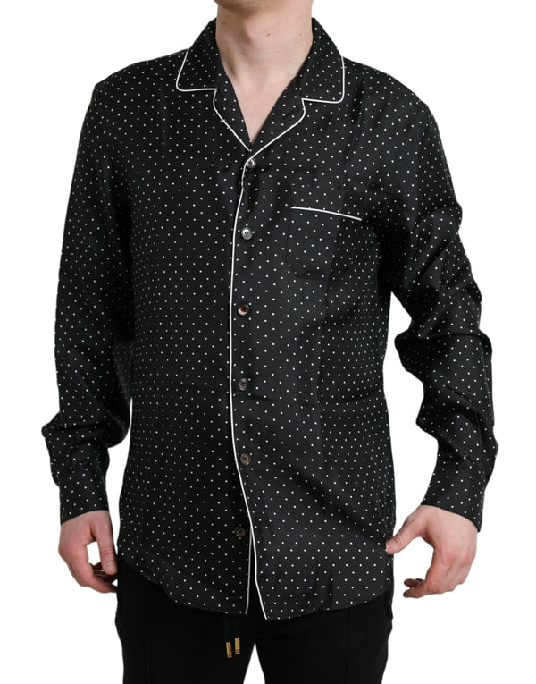 Black Polka Dot Silk Long Sleeve Shirt Dolce & Gabbana