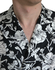 Black White Floral Button Down Casual Shirt Dolce & Gabbana