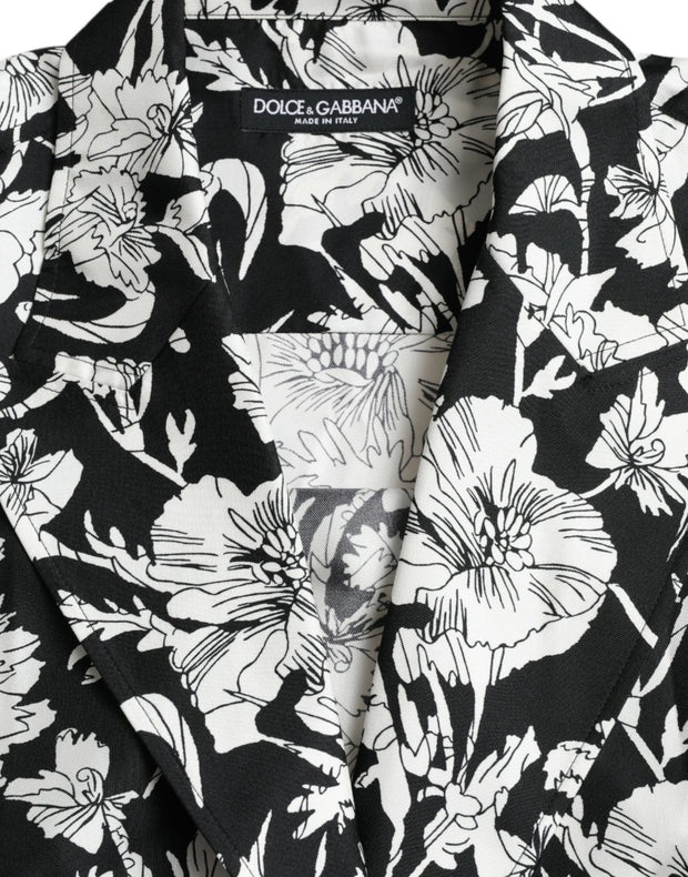 Black White Floral Button Down Casual Shirt Dolce & Gabbana