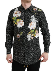 Black Floral Men Formal Dress GOLD Shirt Dolce & Gabbana