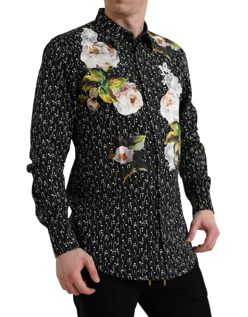 Black Floral Men Formal Dress GOLD Shirt Dolce & Gabbana