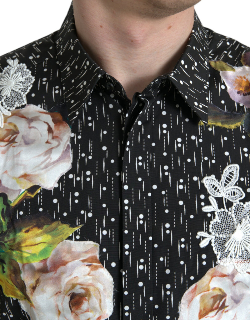 Black Floral Men Formal Dress GOLD Shirt Dolce & Gabbana