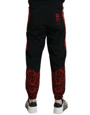 Black Red Leopard Print Nylon Jogger Pants Dolce & Gabbana