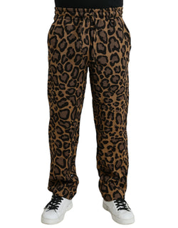 Brown Leopard Print Polyester Jogger Pants Dolce & Gabbana