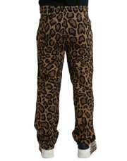 Brown Leopard Print Polyester Jogger Pants Dolce & Gabbana