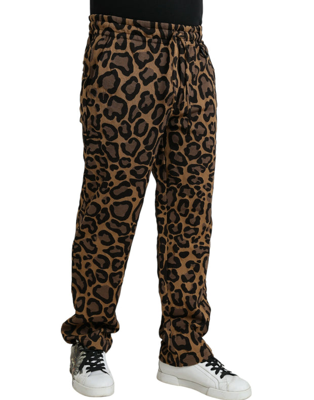 Brown Leopard Print Polyester Jogger Pants Dolce & Gabbana