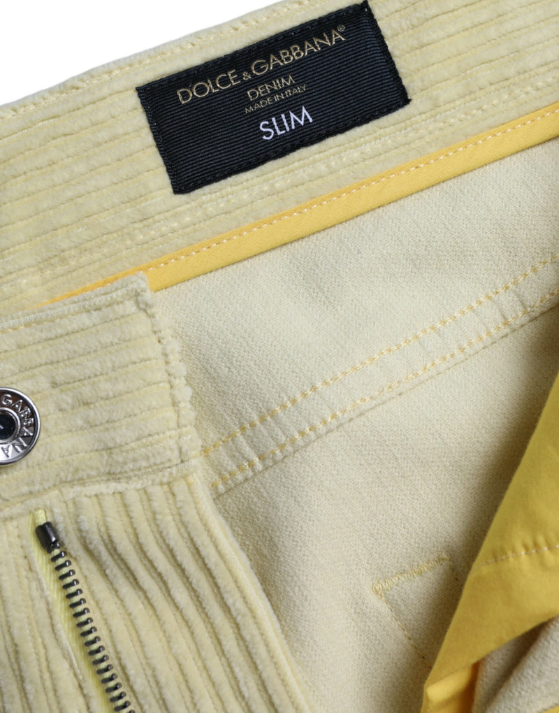 Yellow Corduroy Logo Plaque Skinny Denim Jeans Dolce & Gabbana