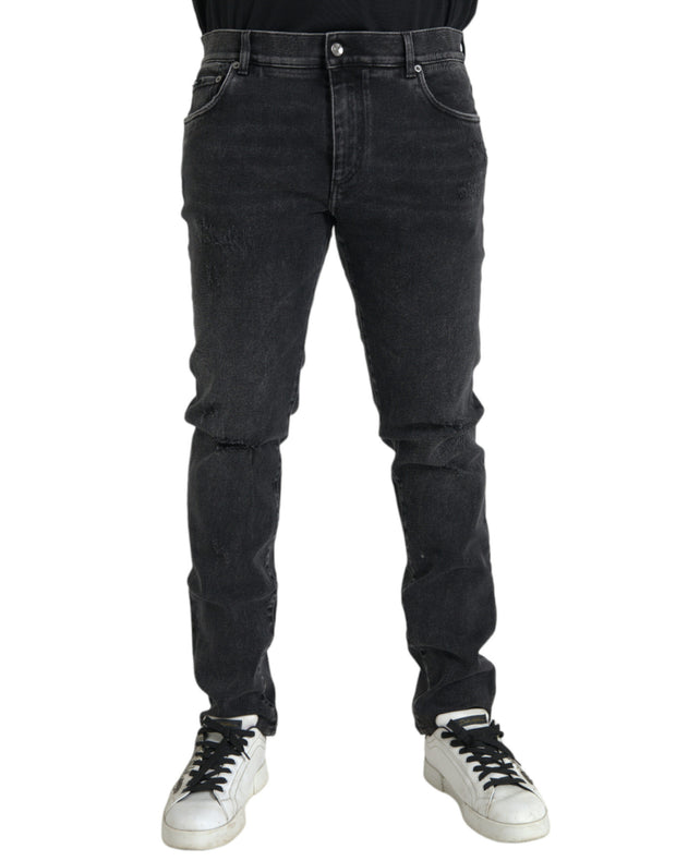 Gray Cotton Stretch Skinny Denim Logo Jeans Dolce & Gabbana