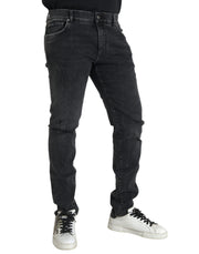 Gray Cotton Stretch Skinny Denim Logo Jeans Dolce & Gabbana