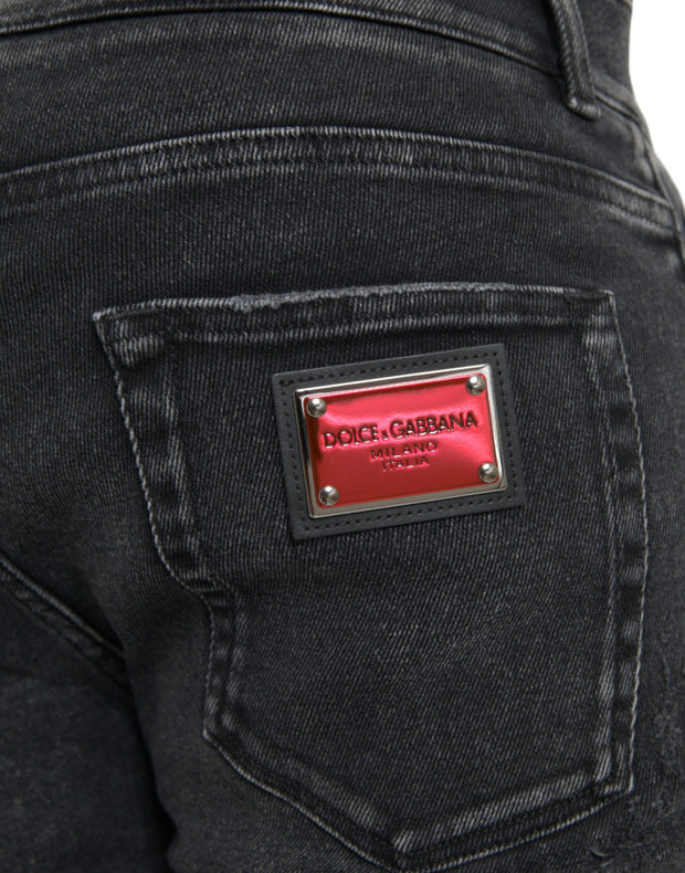 Gray Cotton Stretch Skinny Denim Logo Jeans Dolce & Gabbana