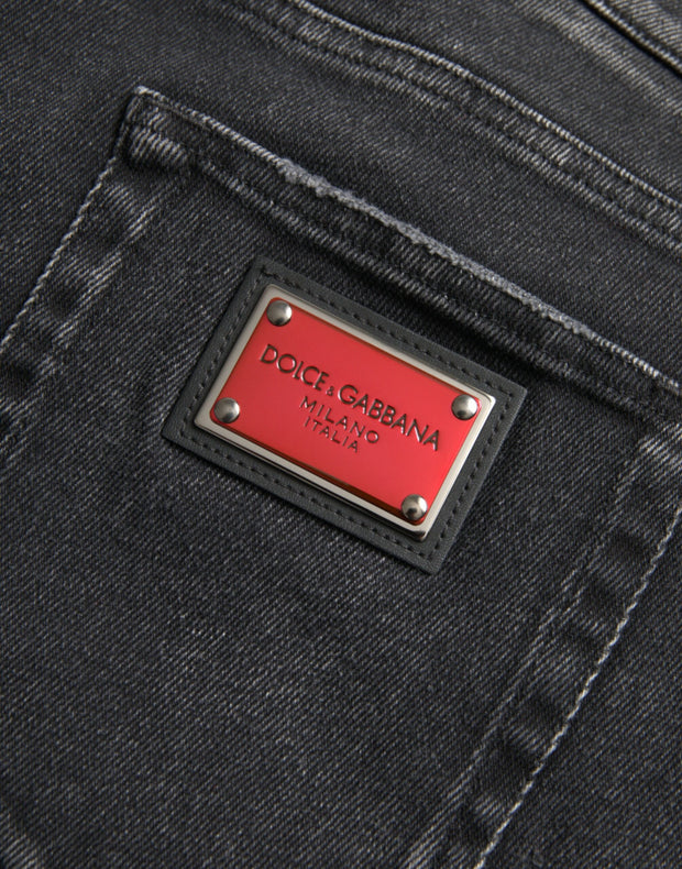 Gray Cotton Stretch Skinny Denim Logo Jeans Dolce & Gabbana