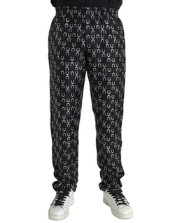 Black Horseshoe Print Silk Pants Dolce & Gabbana