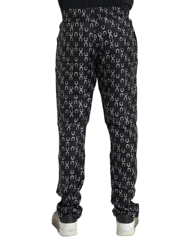 Black Horseshoe Print Silk Pants Dolce & Gabbana