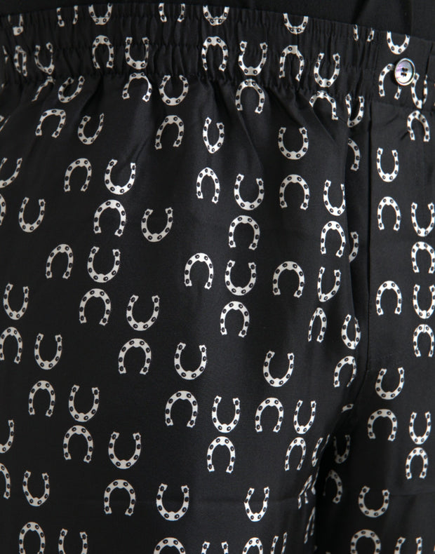 Black Horseshoe Print Silk Pants Dolce & Gabbana