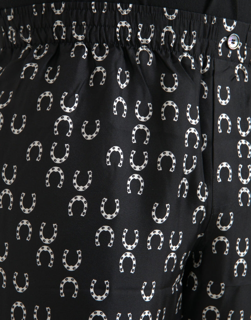 Black Horseshoe Print Silk Pants Dolce & Gabbana