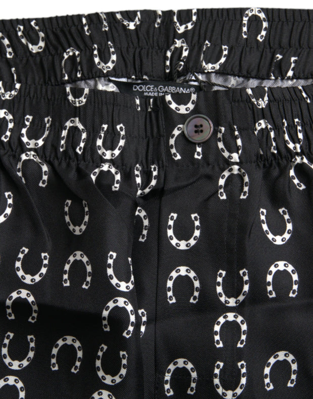 Black Horseshoe Print Silk Pants Dolce & Gabbana