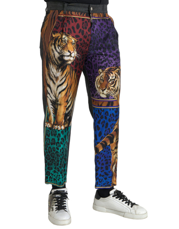 Multicolor Tiger Leopard Cotton Loose Tapered Pants Dolce & Gabbana