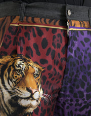 Multicolor Tiger Leopard Cotton Loose Tapered Pants Dolce & Gabbana