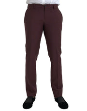 Maroon Wool Men Slim Fit Dress Pants Dolce & Gabbana