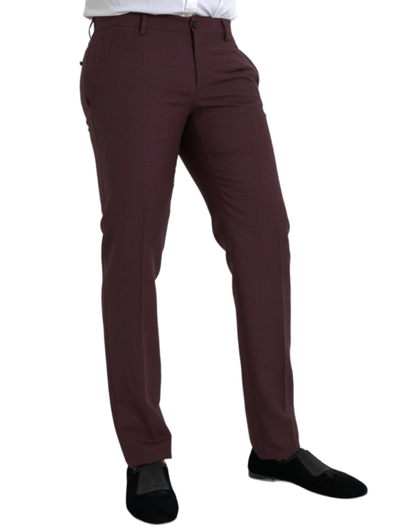 Maroon Wool Men Slim Fit Dress Pants Dolce & Gabbana