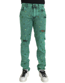 Green Crystals Cotton Stretch Slim Jeans Dolce & Gabbana