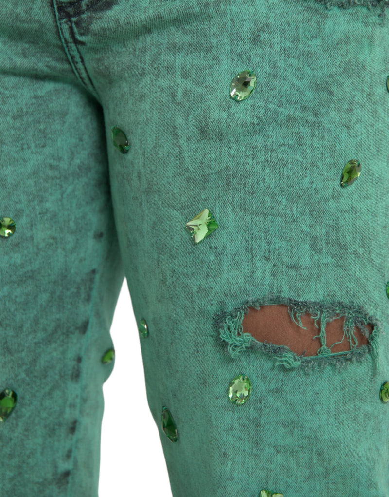 Green Crystals Cotton Stretch Slim Jeans Dolce & Gabbana