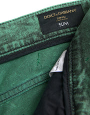 Green Crystals Cotton Stretch Slim Jeans Dolce & Gabbana