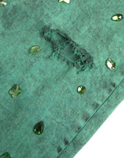 Green Crystals Cotton Stretch Slim Jeans Dolce & Gabbana