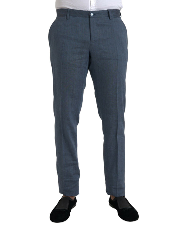 Blue Linen Silk Skinny Dress Pants Dolce & Gabbana