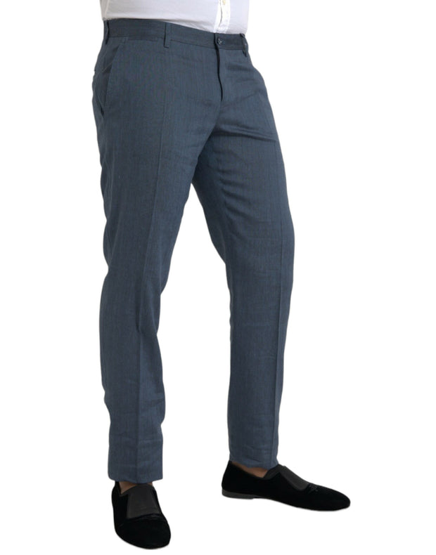 Blue Linen Silk Skinny Dress Pants Dolce & Gabbana