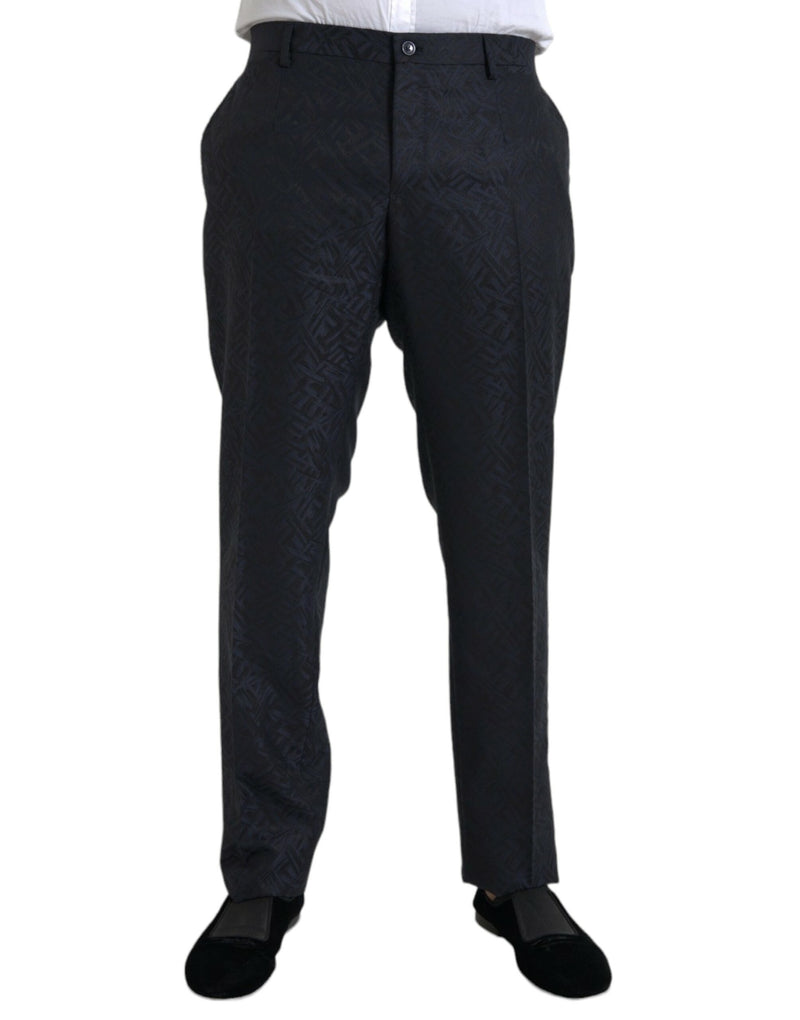 Blue Brocade Wool Skinny Men Dress Pants Dolce & Gabbana