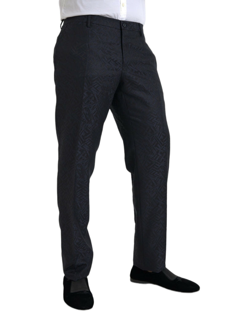 Blue Brocade Wool Skinny Men Dress Pants Dolce & Gabbana