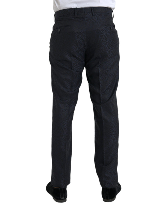 Blue Brocade Wool Skinny Men Dress Pants Dolce & Gabbana