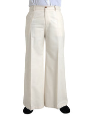 White Wool Wide Leg Mid Waist Pants Dolce & Gabbana