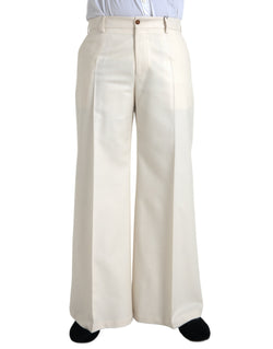 White Wool Wide Leg Mid Waist Pants Dolce & Gabbana