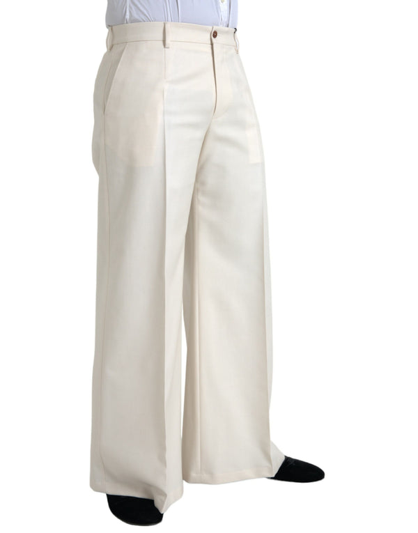 White Wool Wide Leg Mid Waist Pants Dolce & Gabbana