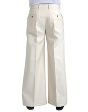 White Wool Wide Leg Mid Waist Pants Dolce & Gabbana