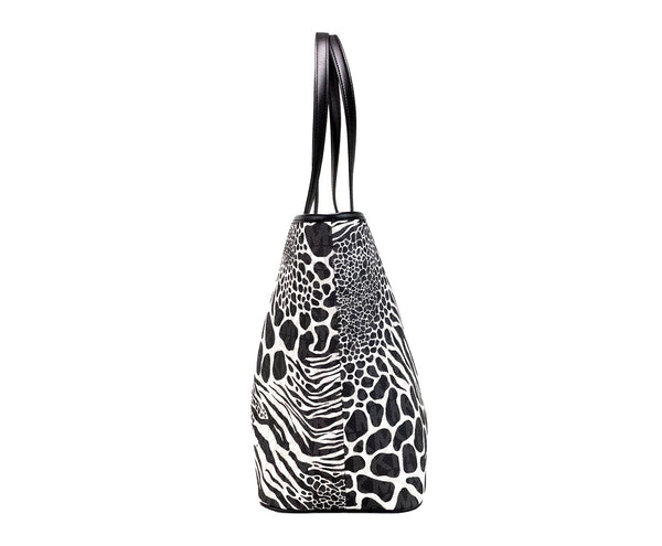 Carter Large Black Animal Print PVC Open Tote Shoulder Purse Bag Michael Kors