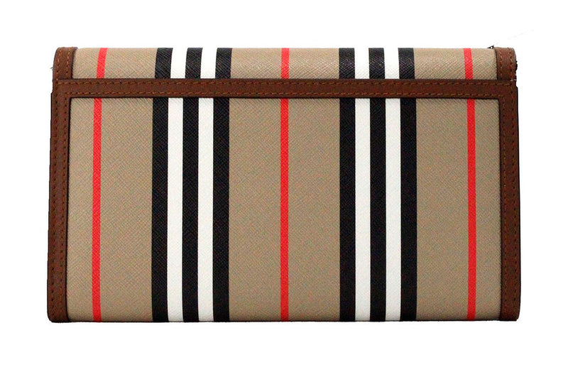 Hannah Icon Stripe Archive Tan E-Canvas Leather Wallet Crossbody Bag Burberry