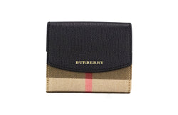 Luna Black Grained Leather House Check Canvas Coin Pouch Snap Wallet Burberry