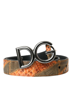 Patchwork Python Leather Logo Buckle Belt Men Dolce & Gabbana