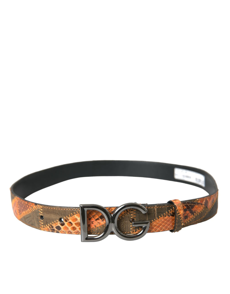 Patchwork Python Leather Logo Buckle Belt Men Dolce & Gabbana