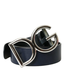 Blue Leather Silver Metal Logo Buckle Belt Men Dolce & Gabbana