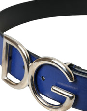 Blue Leather Silver Metal Logo Buckle Belt Men Dolce & Gabbana